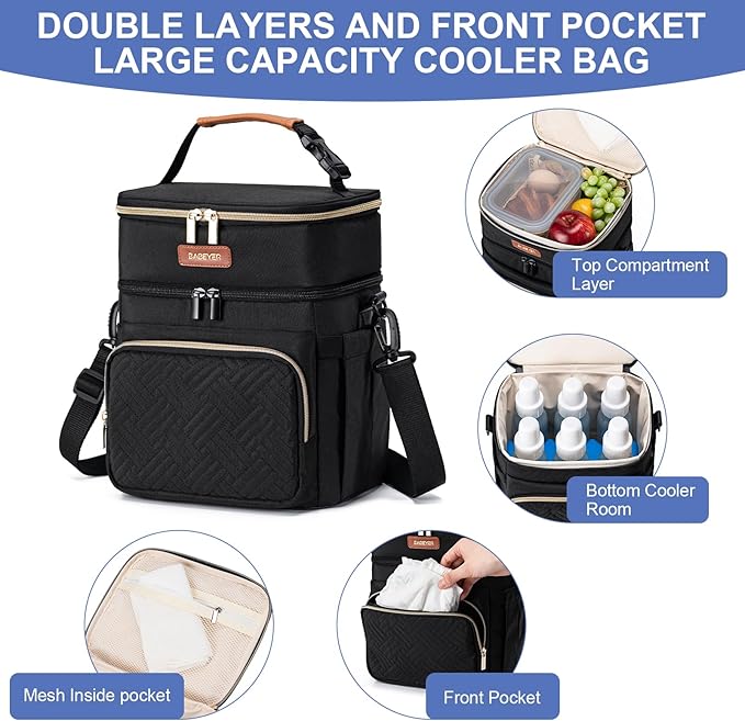 Insulated Breastmilk Cooler Bag with Ice Pack - Holds 6x9oz Bottles, Leakproof Double Layer, Baby Bottle Cooler Bag with Adjustable Strap for Nursing Moms, Daycare & Travel-BubblyBeeBaby