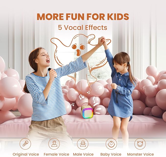 IROO Mini Karaoke Machine for Kids, 2025 TOP Toys Birthday Gifts Ideas for Girls Ages 4, 5, 6, 7, 8, 9, 10, 12+ Years Old, Portable MP3 Player with 2 Wireless Mics for Party-BubblyBeeBaby