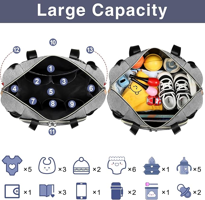 ITIEZY Diaper Bag Tote for Baby - Large Mommy Bag with Portable Changing Pad Pacifier Case, Hospital Bags Travel Baby Bag-BubblyBeeBaby