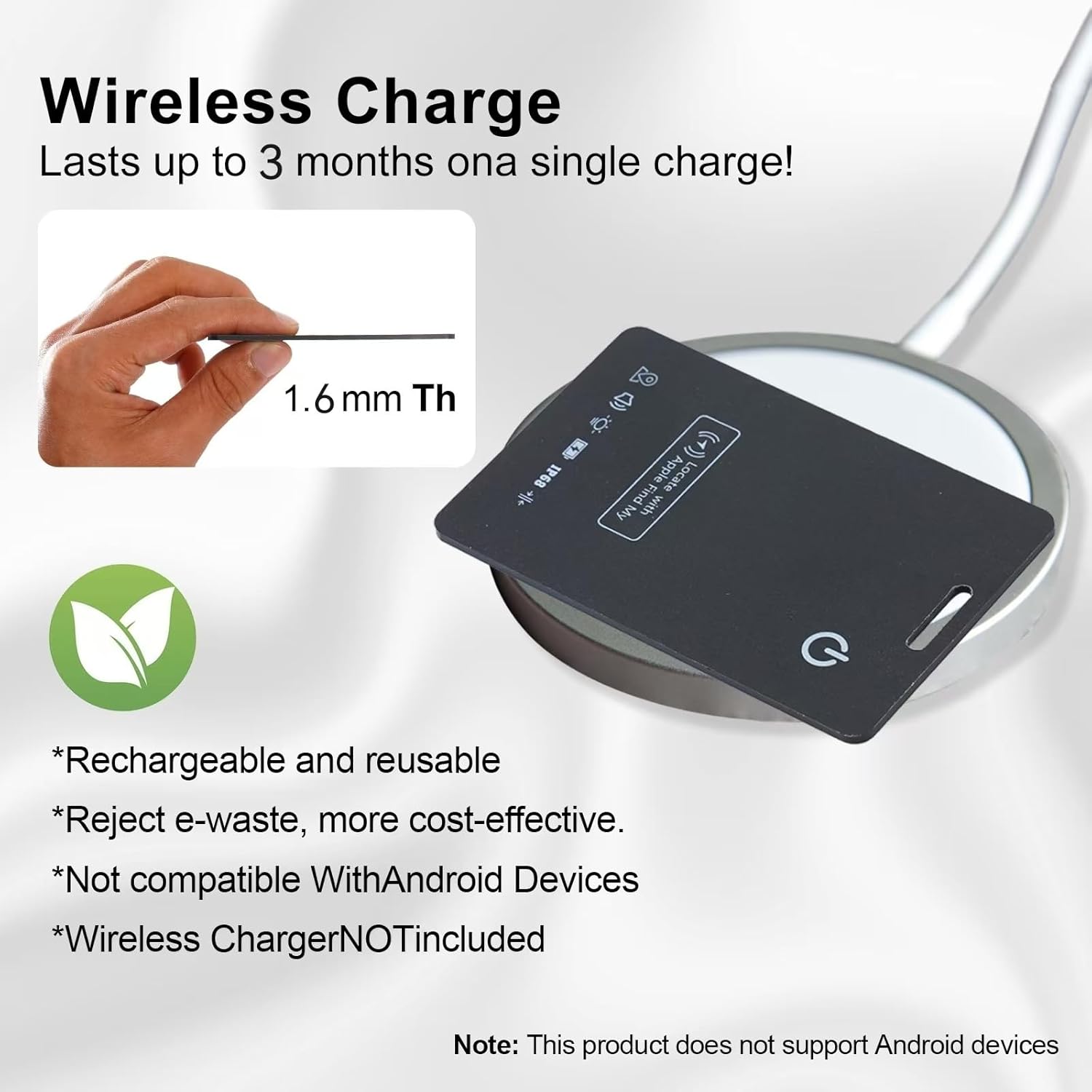 [Apple MFi Certified] LBPRT Air-Tag Card Rechargeable Wallet Tracker Thin 1.6mm 2 Pack, Smart Locator Work with Apple Find My (iOS Only, Android not Supported), Item Finder for Luggage Suitcase Bags.