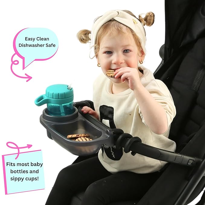 Swanoo Universal Stroller Snack Tray | Compatible with Nuna | Stroller Cup Holder | Silicone Arms Grip Bumper Bar | Stroller Tray Attachment with Cups Holder for Baby Toddler | Stroller Accessories-BubblyBeeBaby