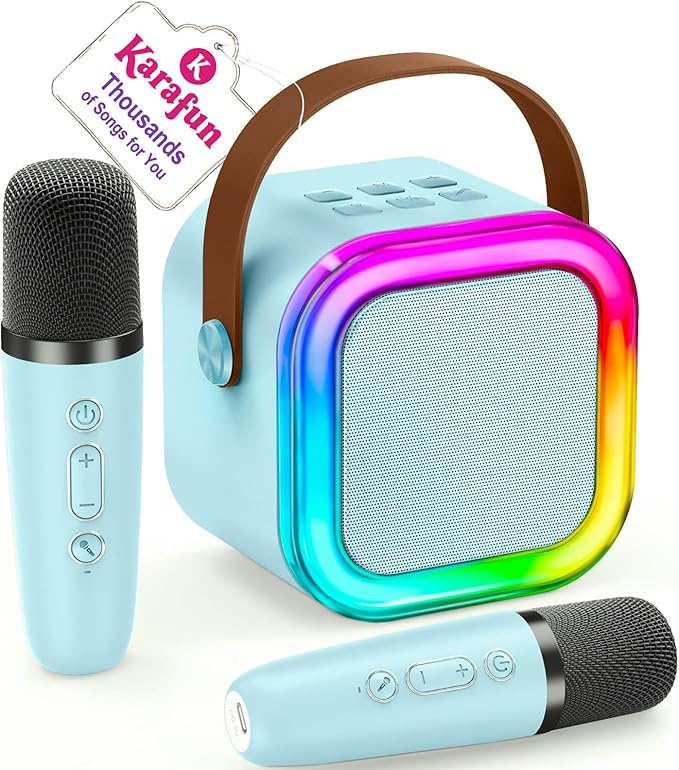 IROO Mini Karaoke Machine for Kids, 2025 TOP Toys Birthday Gifts Ideas for Girls Ages 4, 5, 6, 7, 8, 9, 10, 12+ Years Old, Portable MP3 Player with 2 Wireless Mics for Party-BubblyBeeBaby