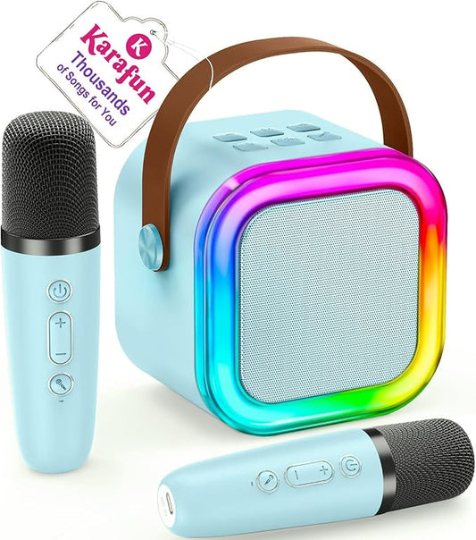 IROO Mini Karaoke Machine for Kids, 2025 TOP Toys Birthday Gifts Ideas for Girls Ages 4, 5, 6, 7, 8, 9, 10, 12+ Years Old, Portable MP3 Player with 2 Wireless Mics for Party-BubblyBeeBaby