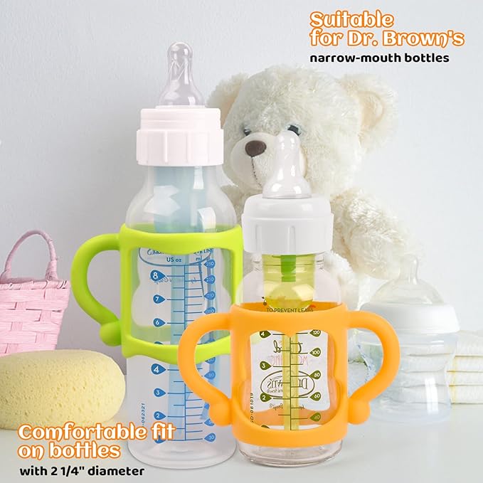 HUAKENER Silicone Baby Bottle Handles (4 Pack) - Easy Grip Holder for Dr. Brown Narrow Bottles - BPA Free-BubblyBeeBaby
