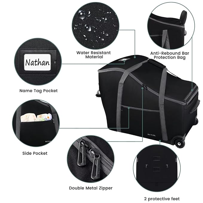 Infant Car Seat Travel Bag Fit Doona Car Seat Stroller and Base, Chicco Keyfit 35 and Base, Doona Travel Bag with Wheels, Padded Car Seat Bags for Air Travel, Nuna Travel Bag with Zipper Pocket-BubblyBeeBaby