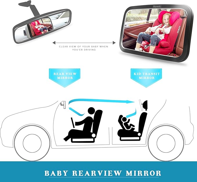 Shynerk Baby Car Mirror, Safety Car Seat Mirror for Rear Facing Infant with Wide Crystal Clear View, Shatterproof, 360° Rotation, Crash Tested and Certified-BubblyBeeBaby