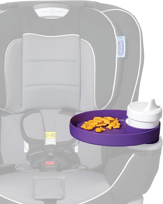 Travel Tray Oval USA Made Extend Your Current Cup Holder to Hold Your Cup Plus A Tray for Snacks, Toys and Accessories. Use in a Car Seat, Booster, Stroller, Golf Cart, Outdoor Chair, Purple-BubblyBeeBaby