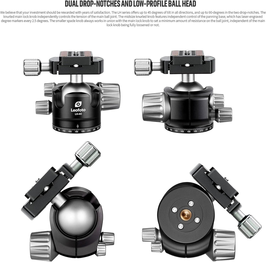 Leofoto Carbon Fiber Travel Tripod with 360° Ball Head, Lightweight Compact Professional Camera Tripod, Weight 4lbs, Max Loads 33lbs/15kg (LS-324CX+LH-40)