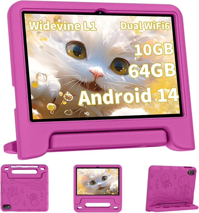 2025 Upgraded Android 14 Tablet, 10inch Kids Tablet, Octa-core CPU, 10GB+64GB+1TB Expand Tablets for Kids with Kids Space, Parental Control, 6000mAh Big Battery, HD Touchscreen Display Tableta-BubblyBeeBaby