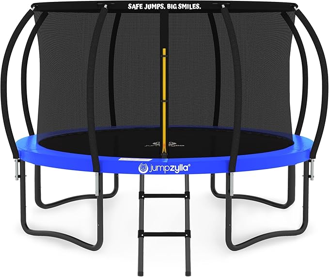JUMPZYLLA Trampoline Outdoor 8FT 10FT 12FT 14FT 15FT 16FT with Enclosure and Ladder, ASTM Approved Recreational Trampoline for Kids and Adults, Anti-Rust Coated Frame-BubblyBeeBaby
