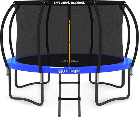JUMPZYLLA Trampoline Outdoor 8FT 10FT 12FT 14FT 15FT 16FT with Enclosure and Ladder, ASTM Approved Recreational Trampoline for Kids and Adults, Anti-Rust Coated Frame-BubblyBeeBaby
