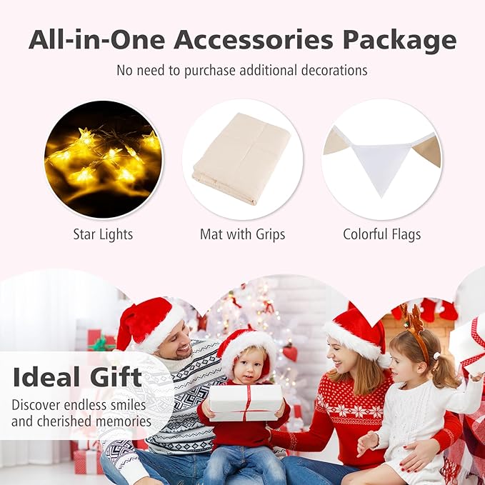 INFANS Kids Play Tent with Glow in The DarkWashable Mat Star Light Windows, Anti-Trip Large Playhouse Toys for Children Boys Girls, Indoor Outdoor Princess Tents Castle for Toddlers (Fluorescent Pink)-BubblyBeeBaby