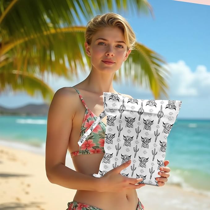 Waterproof Wet Bag for Swimsuit, Travel Beach Wet Dry Bag, Hidden Zipper Reusable Western Cowgirl Wet Bags, for Travel Beach Wet Swimsuits Toiletries Diapers Laundry Bag-BubblyBeeBaby