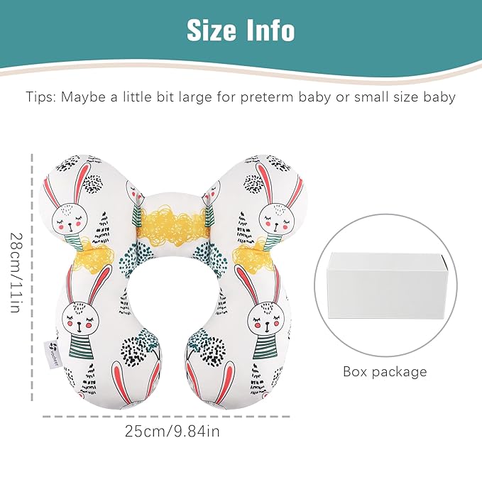 vocheer Baby Travel Pillow(Upgraded), Head and Neck Support Pillow for Pushchair, Car Seat,Stroller, Bouncer, Cotton(Rabbit)-BubblyBeeBaby