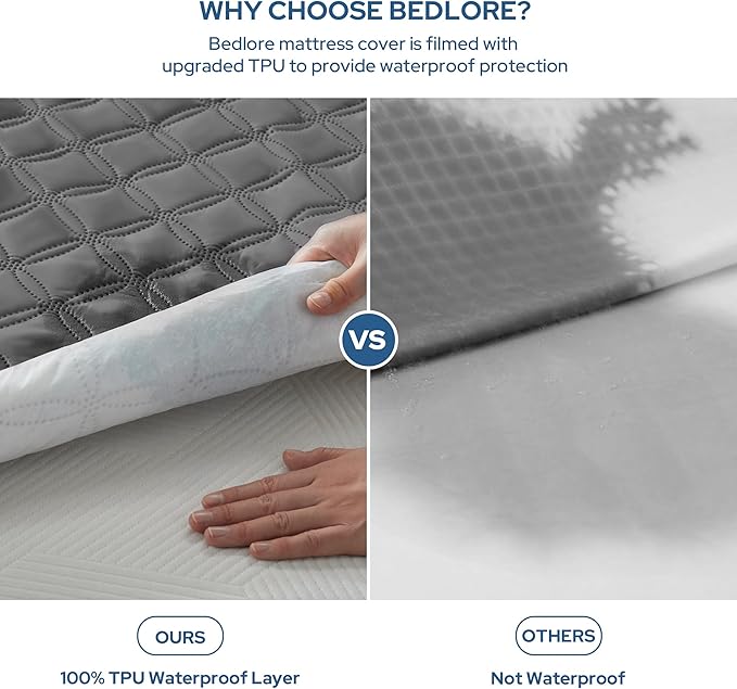 2 Pack Waterproof Mattress Protector, Twin Size Mattress Pad Noiseless with Deep Pocket Fitted for 6"-15", Breathable Dirt-Proof Single Bed Mattress Cover for Bedroom, Dorm Room (Gray)-BubblyBeeBaby