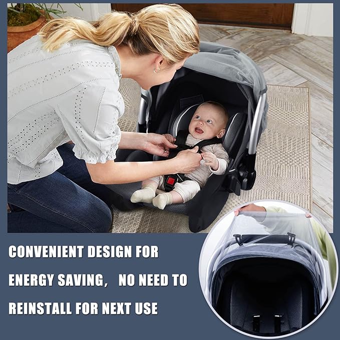 Mosquito Net for Baby Car Seats, Infant Stroller and Bassinets, Infant Car Seat Insect Mesh Net,Breathable,Easy Fitting, Portable Durable & Long Lasting Insect Netting (Gray)…-BubblyBeeBaby