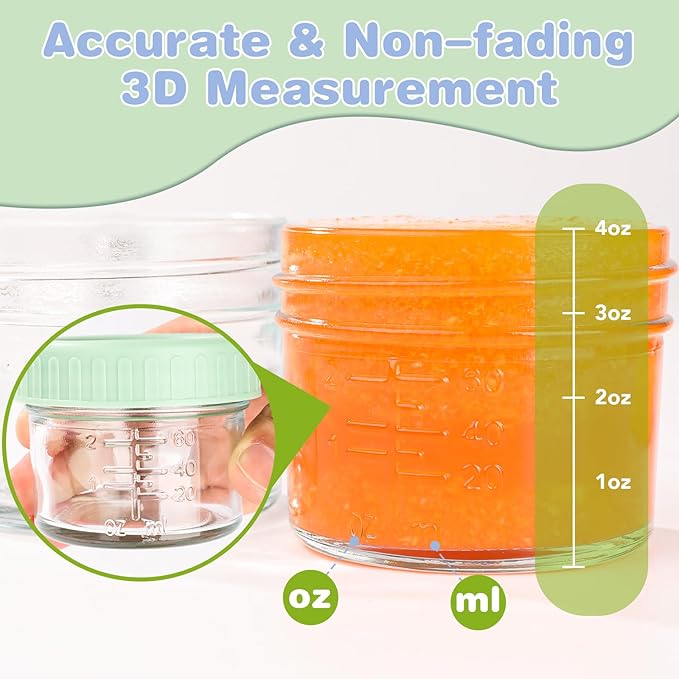 8 Pack Glass Baby Food Storage Containers, 4 oz Leakproof Baby Food Jars with Lids, Small Glass Food Containers for Infant Baby, Freezer Safe-BubblyBeeBaby