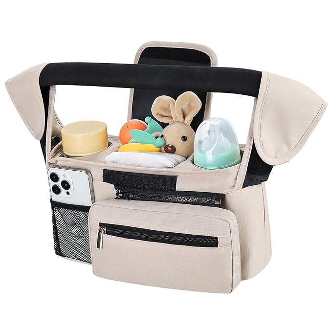 Accmor Universal Stroller Organizer with Insulated Cup Holder Detachable Phone Bag and Shoulder Strap,Stroller Bag Caddy Organizer Fits for Uppababy, Baby Jogger, Britax Strollers-BubblyBeeBaby