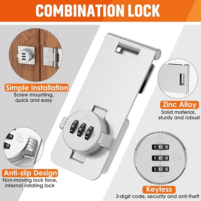 Keyless Cabinet Lock with Combination, Locker Code Lock with 3-Digit Combination, Security Door Lock for Drawers, Lockers, Bifold Doors, Small Doors, Closets, Refrigerators (Silver-1pc)-BubblyBeeBaby