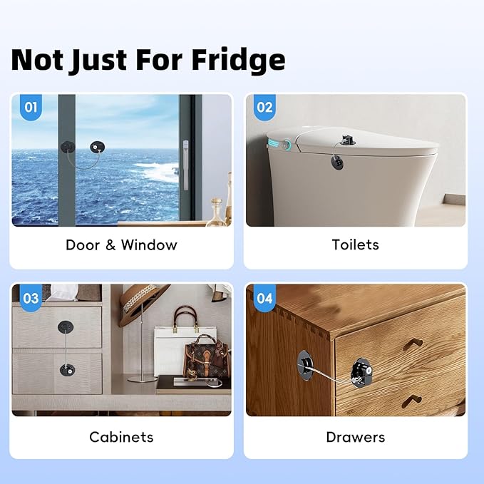 2 Pack Refrigerator Lock with Sticky Adhesive Pads, Child Proof Refrigerator/Fridge/Freezer Door Lock for Toddlers and Kids, Baby Safety Locks for RV Refrigerator, Cabinets and Drawers, Oven (Patent)-BubblyBeeBaby