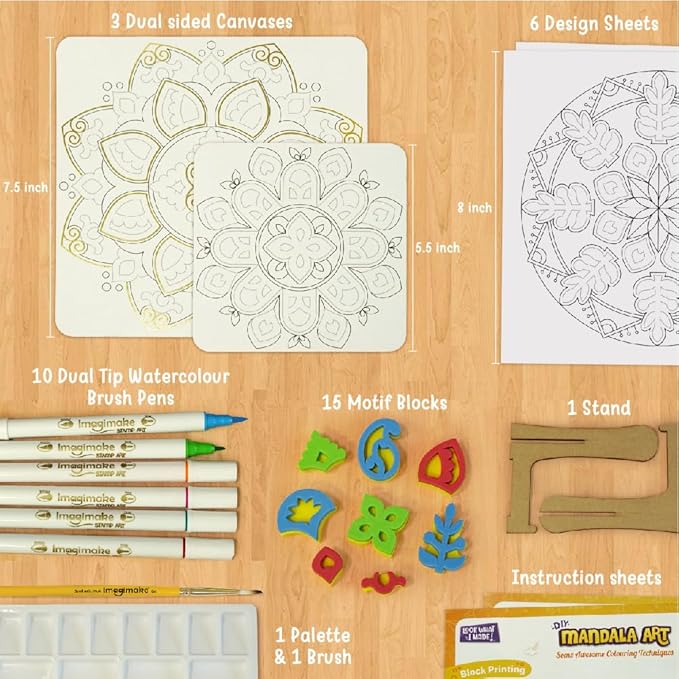 Imagimake Mandala Art Kit | Watercolor Paint Set | 12 Exciting Mandala Projects in Arts and Crafts for Kids Ages 8-12-14-16 | Craft Kits for Adults & Kids | 8 Year Old Girl Birthday Gifts-BubblyBeeBaby