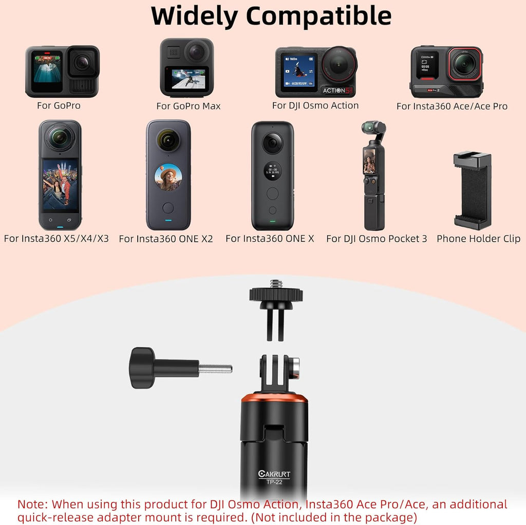 53.5" Portable Travel Selfie Stick Tripod for DJI Osmo Pocket 3, GoPro - Extendable Vlog Handle Stand for Go Pro Max, Hero 13/12/11/10/9, DJI Action 5 Pro/4, Insta360 X5 - Action Camera Accessories