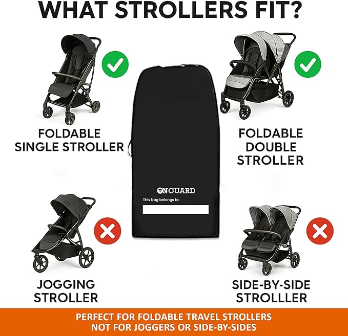 ONGUARD Waterproof Single and Double Stroller Bag for Airplane - Travel Stroller Cover for Air Travel and Storage - Gate Check Bag Backpack- Baby Airplane Essentials - Black-BubblyBeeBaby