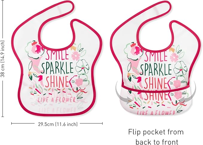 Mess Proof Baby Bib 3 Pack, Waterproof Led Weaning Baby Feeding Bibs with Food Catcher, Travel Feeding Bibs-BubblyBeeBaby