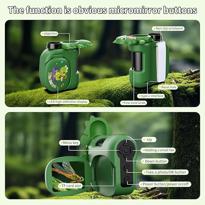 1600X Handheld Microscope for Kids 2" IPS Screen Kit Mini Pocket Digital Microscopes STEM Science with Slides Photo Video Rechargeable Portable Scope Gift for Ages 6-12 (Green)-BubblyBeeBaby