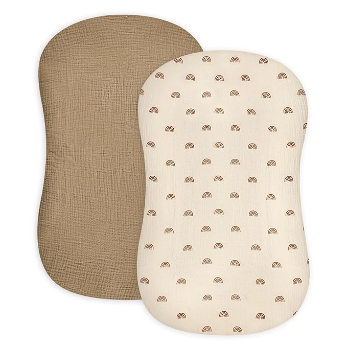 Hooyax Baby Lounger Cover 2 Pack - 100% Muslin Cotton Newborn Lounger Pillow Covers Only, Soft Breathable Infant Lounger Cover with Reinforced Stitching, Fits Most Standard Baby Loungers (Rainbow)-BubblyBeeBaby