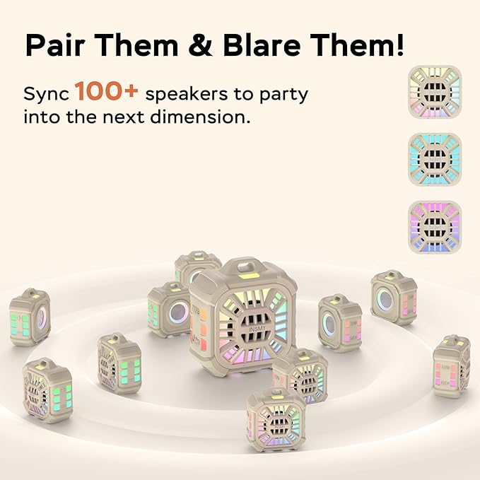 INSMY Shower Bluetooth Speaker, IP67 Waterproof Portable Small Multi Sync 100+ Speakers, Big Volume Booming Bass, 24H Playtime/Floatable/RGB Lights for Outdoor/Kayak/Beach/Golf (Khaki)-BubblyBeeBaby