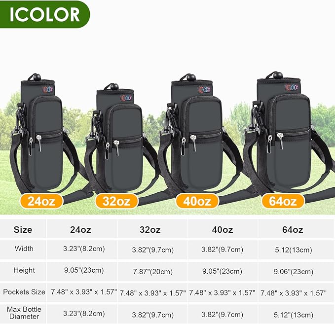 icolor Water Bottle Carrier Bag with Strap 25/32/40 oz Crossbody Bottle Holder with Phone Pocket Sling Sleeve Insulated Neoprene Water Bottle Pouch for Walking Travelling-BubblyBeeBaby