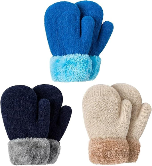 Winter Mittens Gloves Beanie Hat Set for Kids Baby Toddler Children, Thick Warm Knit Fleece Lined Thermal Set for Boys Girls-BubblyBeeBaby