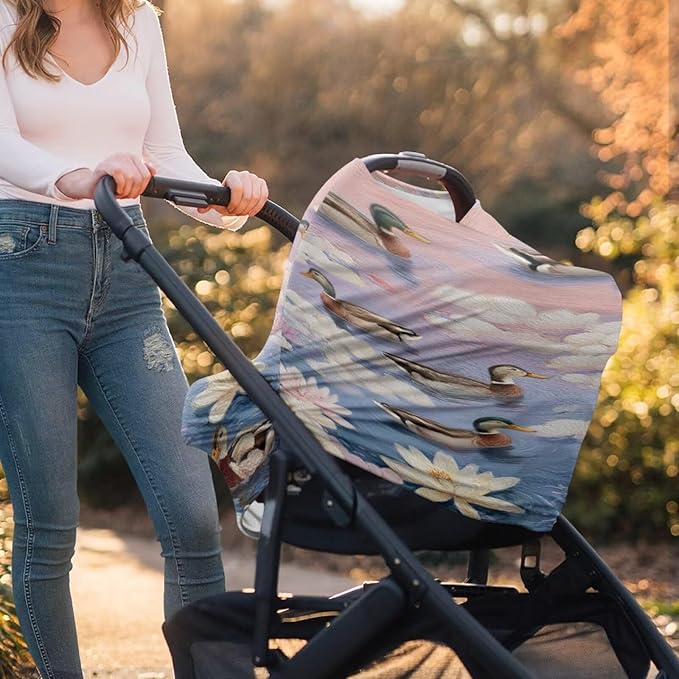 Binienty Baby Car Seat Cover - Lotus Duck Animal Print Multi-Use Car Seat Canopy Carrier Cover for Baby Boys Girls Shower Gifts-BubblyBeeBaby