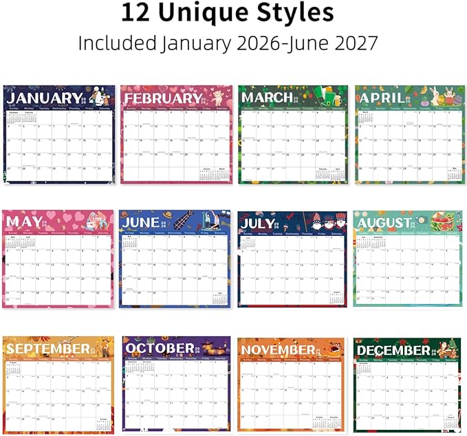 2026 Magnetic Fridge Calendar 18 Monthly Magnetic Calendar for Refrigerator 2026 Wall Calendar Planner Runs from January 2026 Until June 2027 Easy Organizing Markers Tearable (Festive)-BubblyBeeBaby