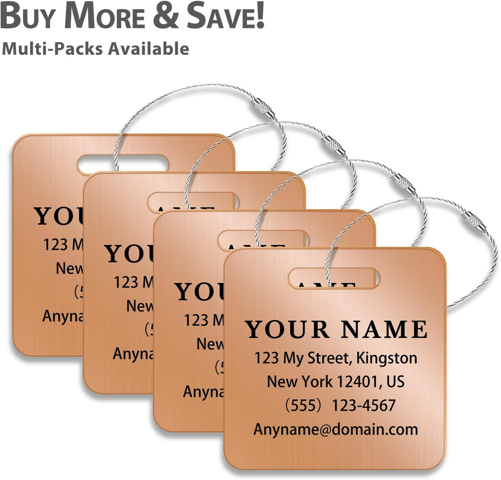 Personalized Luggage Tags for Suitcases (2/4/6/8 Pack) - Custom Engraved Metal Travel Tag, Customizable Pattern/Name/Text for Bags Backpacks Suitcases