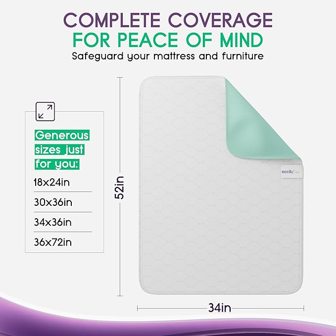 Incontinence Bed Pads - Reusable Waterproof Underpad Chair, Sofa and Mattress Protectors - Highly Absorbent, Machine Washable - for Children, Pets and Seniors (34x52 (Pack of 2), Green)-BubblyBeeBaby