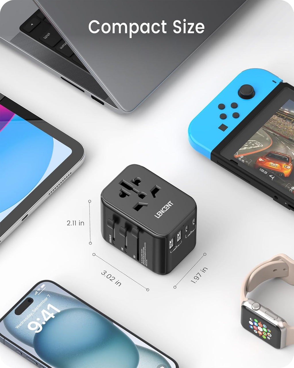 LENCENT Universal Travel Adapter, GaN III 30W International Charger with 2 USB Ports & 3 USB-C PD Fast Charging Adaptor, Worldwide Wall Charger for iPhone,Laptops, Type A/C/G/I (USA/UK/EU/AUS)