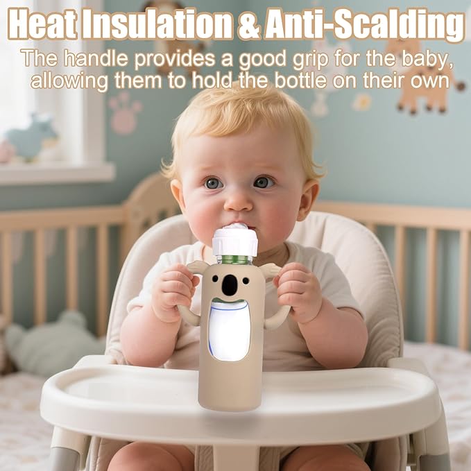 Mity rain 3 Pack Silicone Sleeves for Dr. Brown's Glass Bottles 8 OZ - Anti Breakage Baby Bottle Holder, Compatible with Dr. Brown's Glass Bottles for Babies with Handle-BubblyBeeBaby