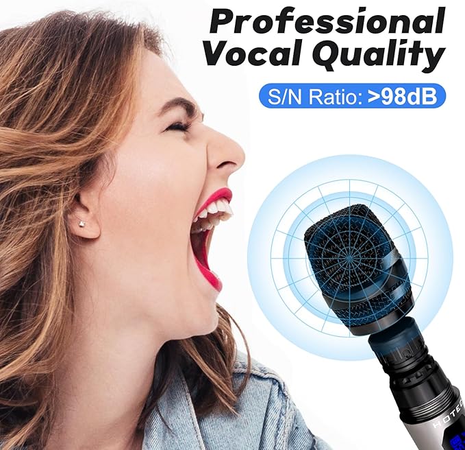 HOTEC Wireless Microphones Dual UHF Handheld Mic System with Echo/Volume Control, Rechargeable Receiver for Karaoke Church Wedding Party Speech, Compatible PA System, Karaoke Machine, and Mixer-BubblyBeeBaby