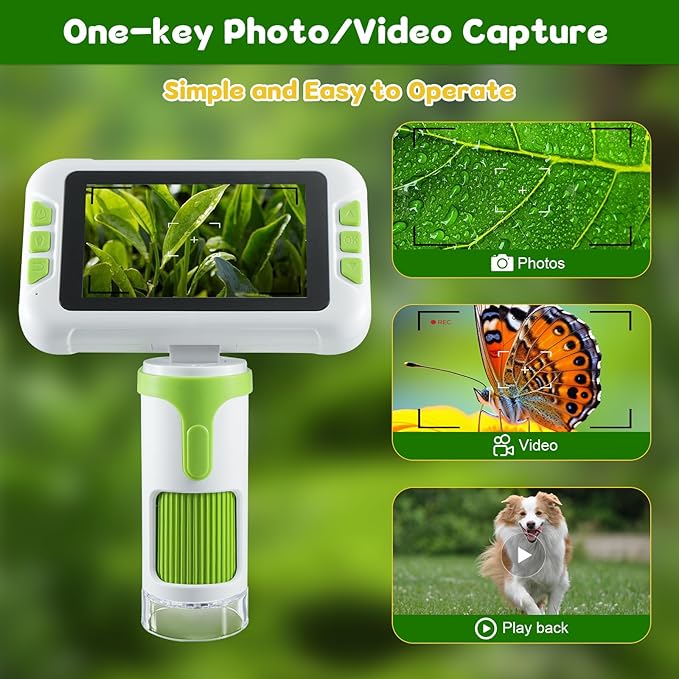 1600X Digital Microscope for Kids, Upgraded Portable Microscope with 4.0 inch HD Screen, 2-in-1 Desktop Handheld Miniscope Rechargeable Student Education Science Microscopes Gift for Kids-BubblyBeeBaby