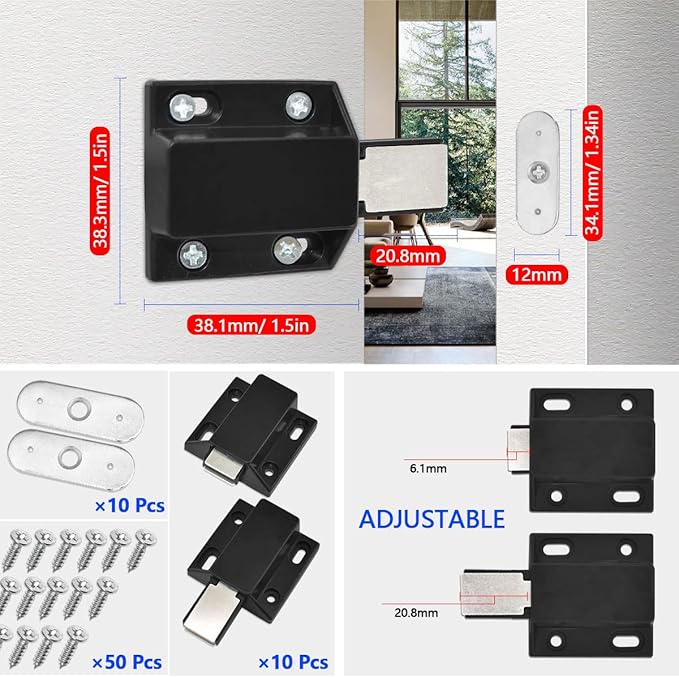 10 Pack Magnetic Push Latch Catch Push to Open Latch Pressure Touch Release Cabinet Catch for Doors Drawers Release Latch Kitchen Drawer Push Catch Pop Out Latch (Black)-BubblyBeeBaby