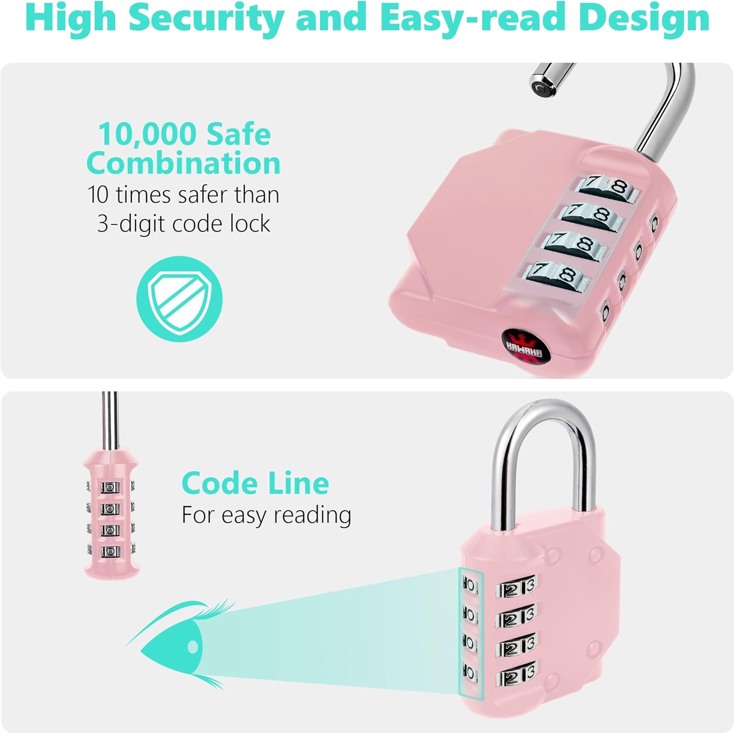 CL11RQ Combination Lock, 4 Digit Outdoor Combination Padlock Set Your own Combination for Gym Locker Lock, School, Gates, Doors, Toolbox, Hasps and Storage (Rose Quartz *1)