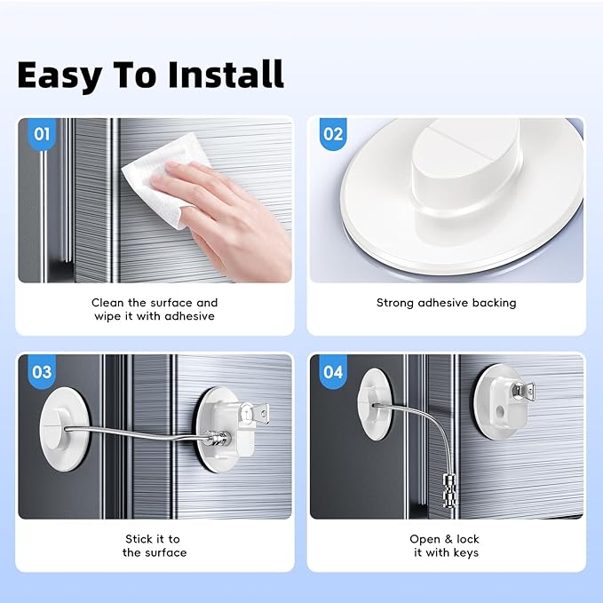 2 Pack Refrigerator Lock with Sticky Adhesive Pads, Child Proof Refrigerator/Fridge/Freezer Door Lock for Toddlers and Kids, Baby Safety Locks for RV Refrigerator, Cabinets and Drawers, Oven (Patent)-BubblyBeeBaby