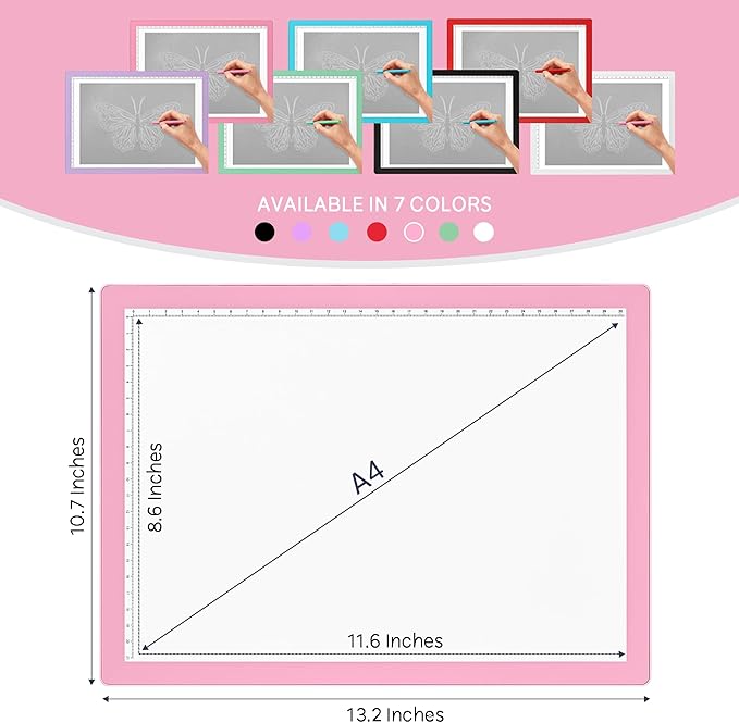 iVyne Corded Light Pad for Weeding Vinyl - A4 Light Box for Drawing - Light Board for Tracing - Light Box for Diamond Painting, Weeding Vinyl, Sketching, Tracing (Pink)-BubblyBeeBaby