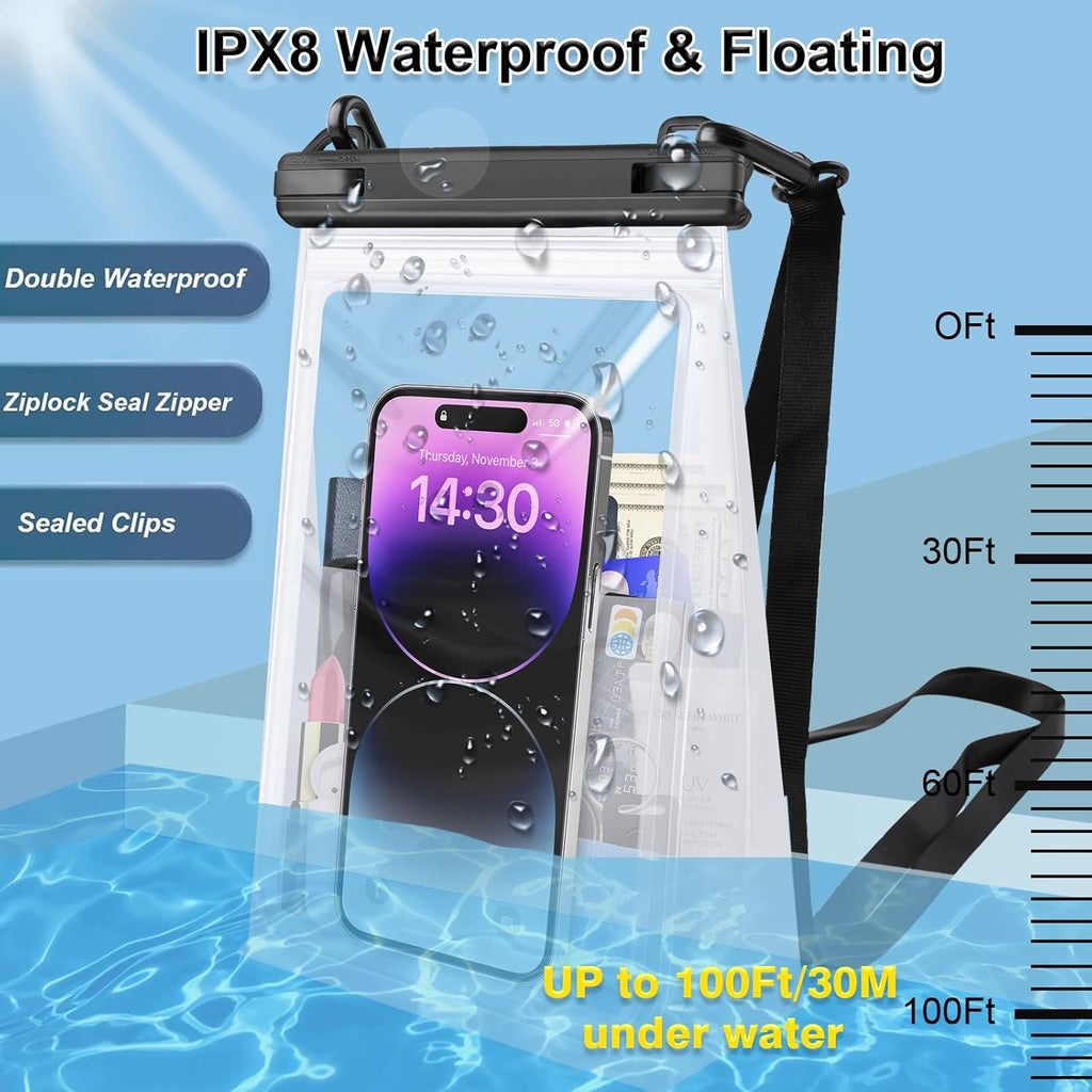 Large Waterproof Phone Pouch Floating, Waterproof Phone Case for iPhone 15 14 Pro Max 13 12 Plus 11 XS XR X Samsung up to 8.5'', IPX8 Water Proof Cell Phone Dry Bag for Beach Swimming Kayaking