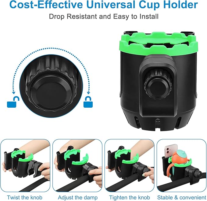 Accmor Stroller Cup Holder with Phone Holder, Universal Cup Holder, Bike Cup Holder, 360° Rotatable Large Caliber Drinks Holder for Stroller, Bike, Wheelchair, Walker-BubblyBeeBaby