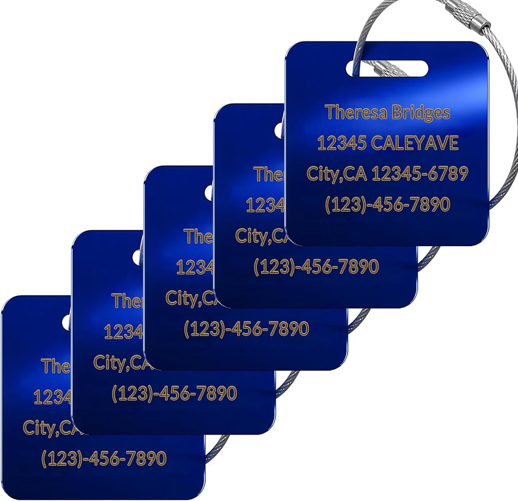 (5Pack Made in USA) Custom Personalized Luggage Tags-Customized Unique tag for Suitcase Backpack Travel,Bags (Blue (2 × 2))
