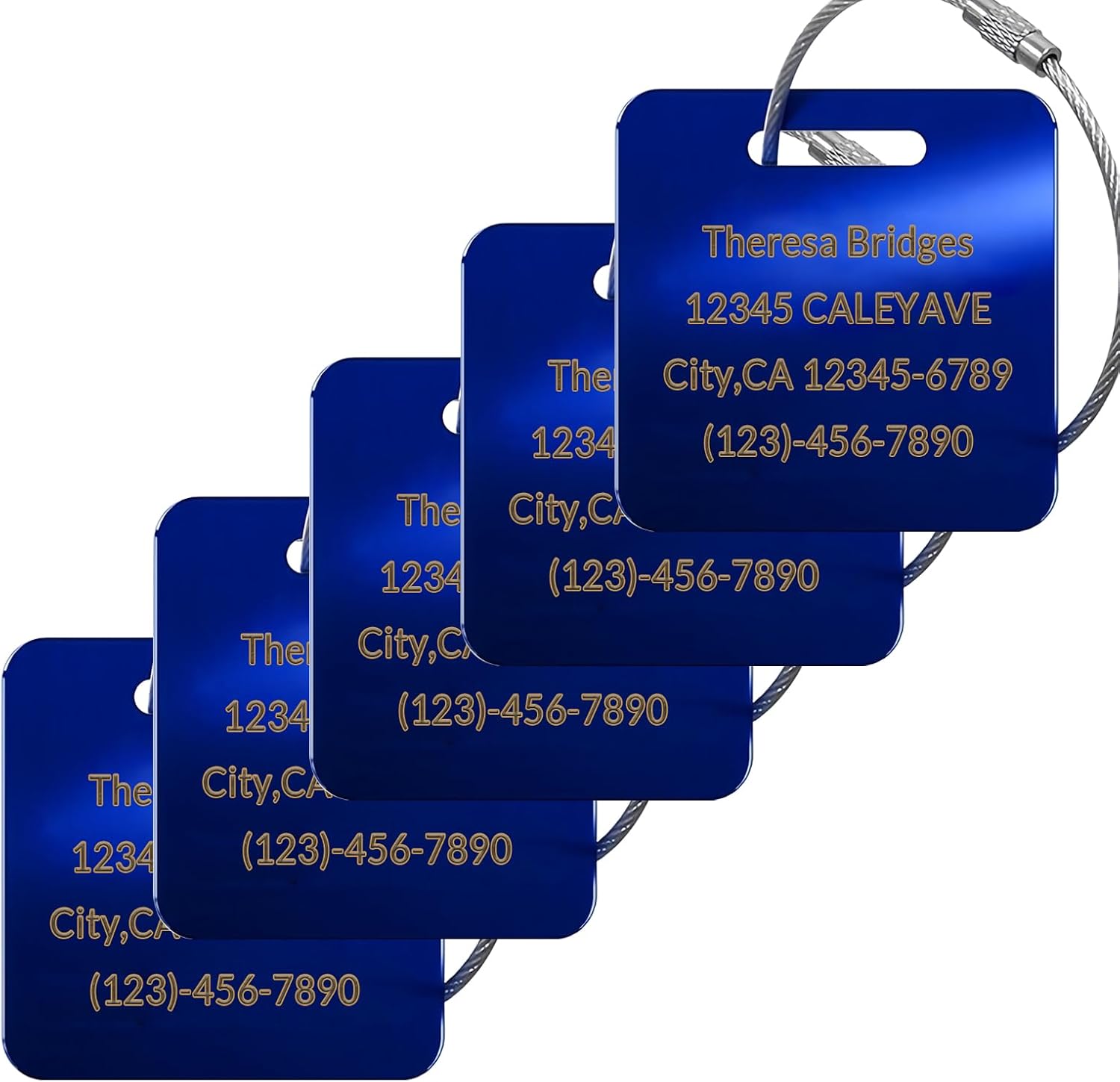 (5Pack Made in USA) Custom Personalized Luggage Tags-Customized Unique tag for Suitcase Backpack Travel,Bags (Blue (2 × 2))