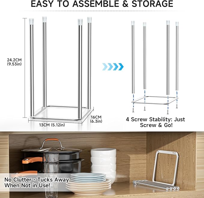 Water Bottle Drying Rack Reusable Bottle Rack Dryer Kitchen Stand Holder Stainless Steels Countertop Baby Bottle Drying Rack Water Cup Drying Rack for Plastic Bags, Bottles and Cups Silver-BubblyBeeBaby